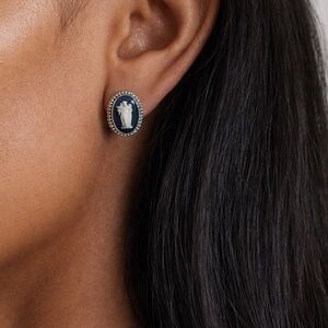 Wedgwood Blue Jasperware Porcelain Sterling Silver Cameo Clip On Earrings
